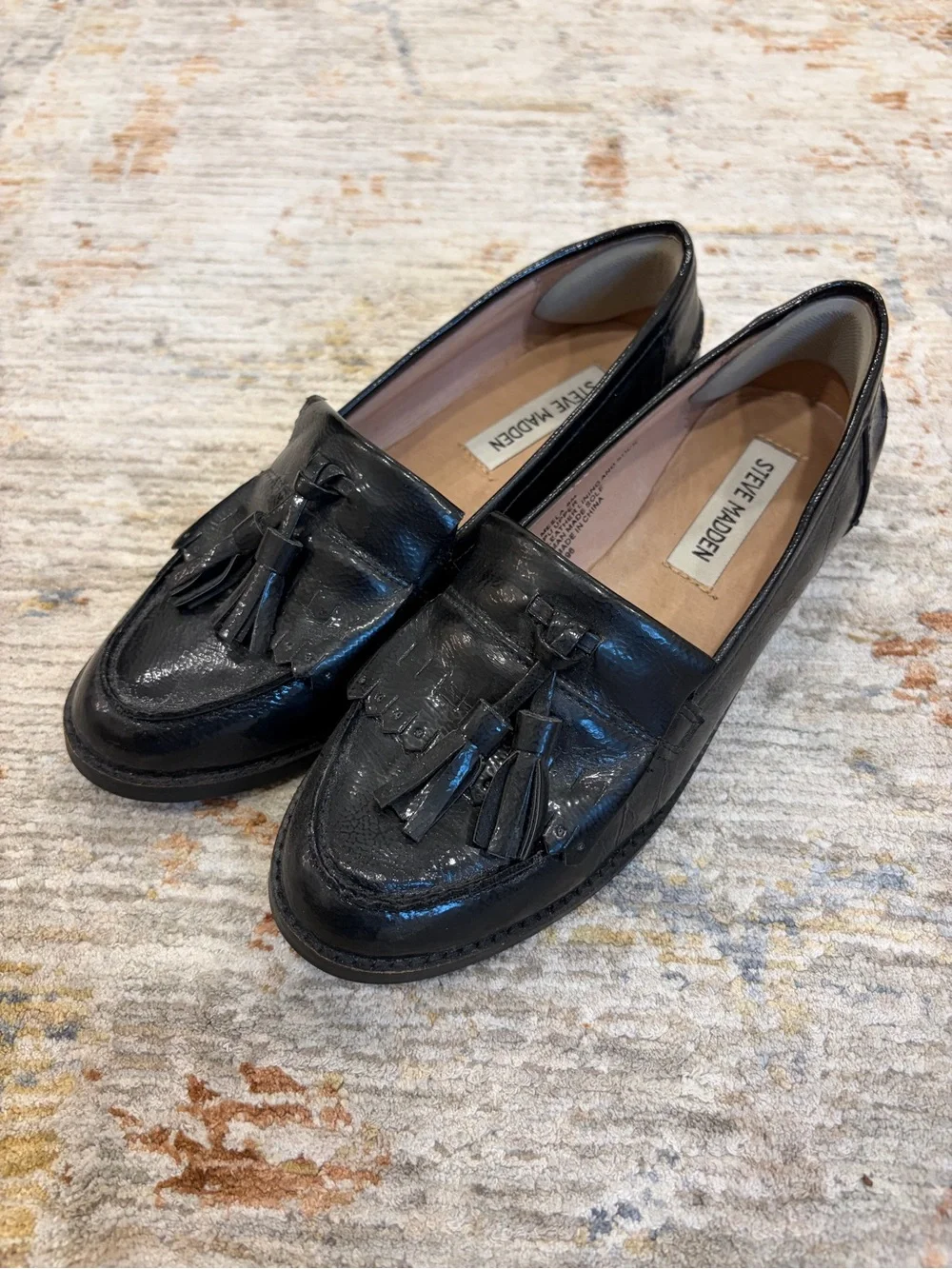 Steve Madden Black Leather Tassel Loafers